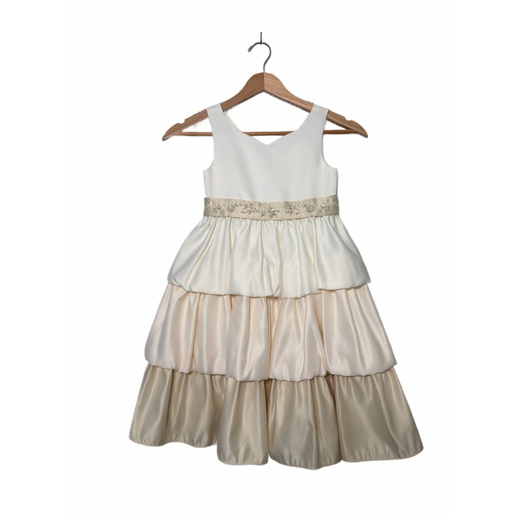 Cinderella Girls Tri-Color Layered Satin Tiered Formal Flower Girl Dress Ivory